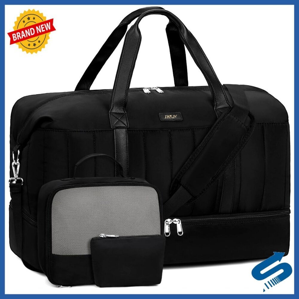 Large Weekender Duffle Bag with Shoe Compartment & Toiletry Bag Set